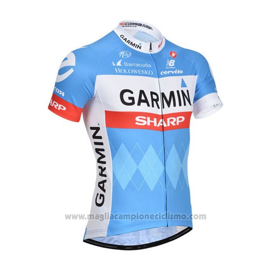 2014 Abbigliamento Ciclismo Garmin Sharp Azzurro e Bianco Manica Corta e Salopette